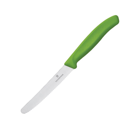 Victorinox Steak and Tomato Knife Round Tip Wavy Edge 11cm Green - Image 01