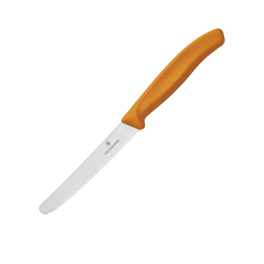 Victorinox Steak and Tomato Knife Round Tip Wavy Edge 11cm Orange - Image 01