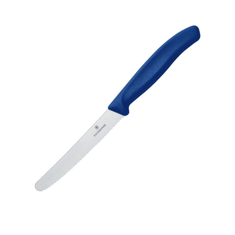 Victorinox Steak and Tomato Knife Round Tip Wavy Edge 11cm in Blue - Image 01
