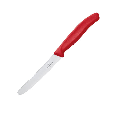 Victorinox Steak and Tomato Knife Round Tip Wavy Edge 11cm in Red - Image 01