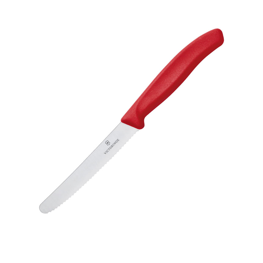 Victorinox Steak and Tomato Knife Round Tip Wavy Edge 11cm in Red - Image 01