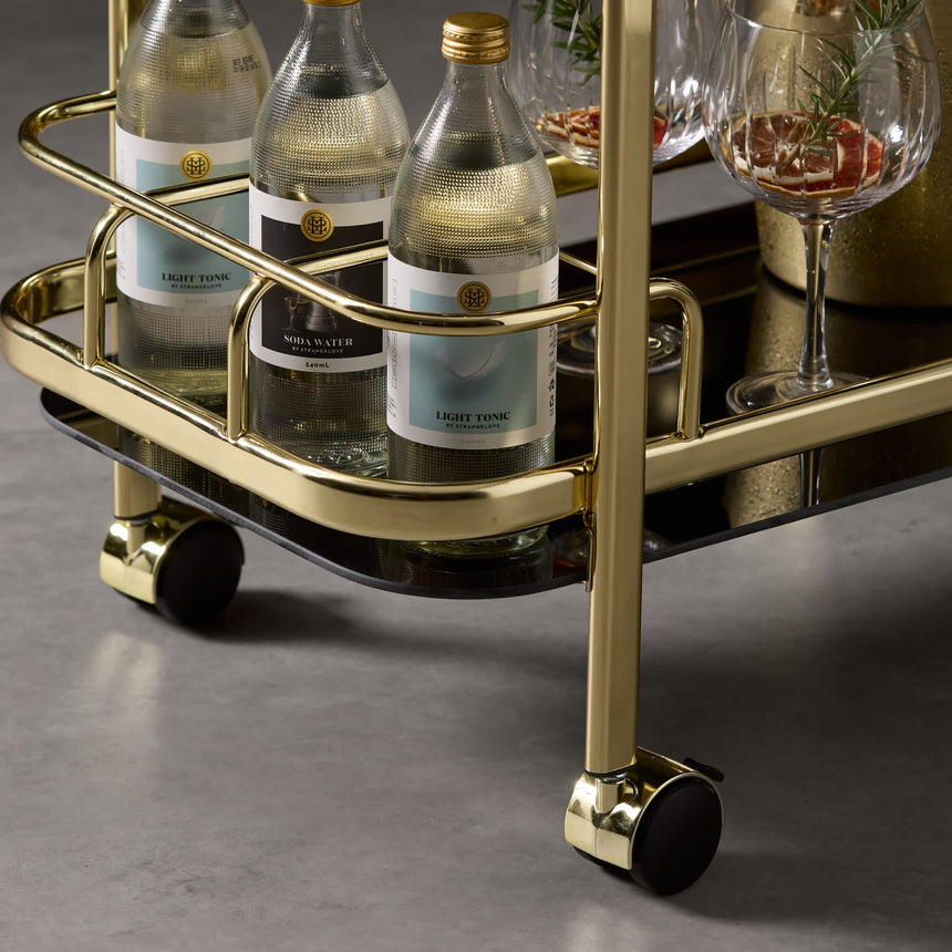 Windsor Bar Cart with Bottle Holder Gold in Black - Image 06