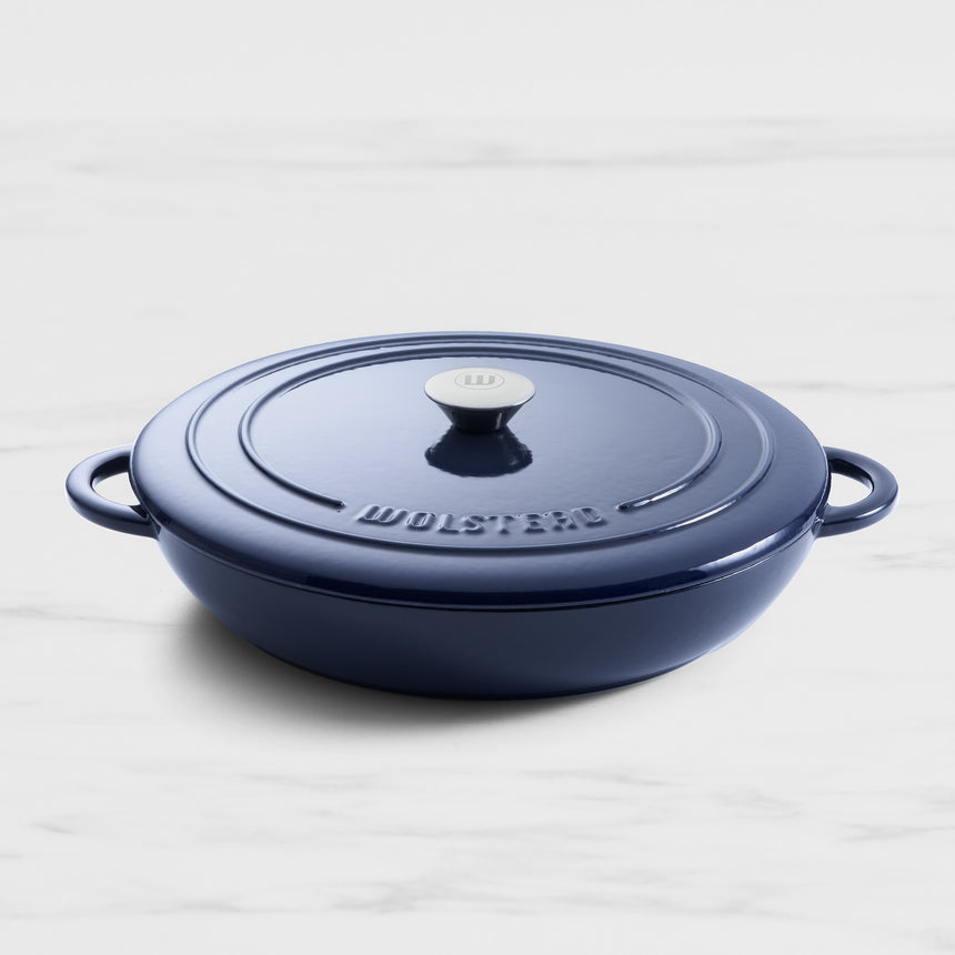 Wolstead Endure Round Enamel Cast Iron Shallow Casserole 30cm - 3.5L Navy - Image 01