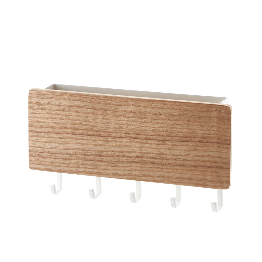 Yamazaki Rin Magnetic 5 Hook Key Rack with Tray Ash Wood - Image 01