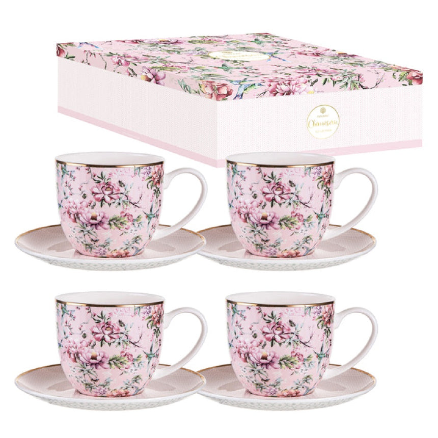 Ashdene Chinoiserie Cup and Saucer Set of 4 in Pink