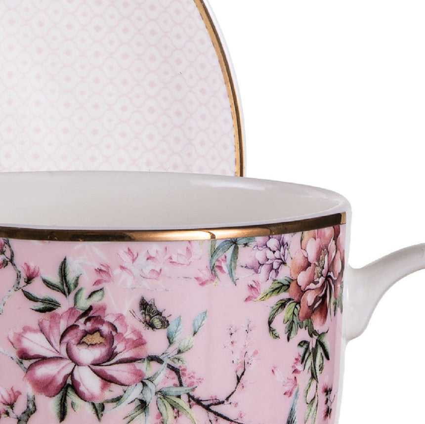 Ashdene Chinoiserie Cup and Saucer Set of 4 in Pink