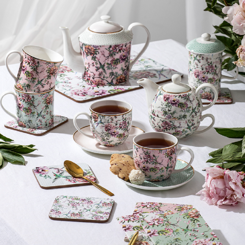 Ashdene Chinoiserie Cup and Saucer Set of 4 in Pink