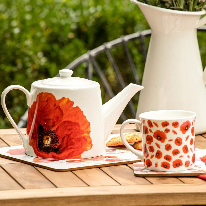 Ashdene in Red Poppies Teapot and 2 Teacup Set